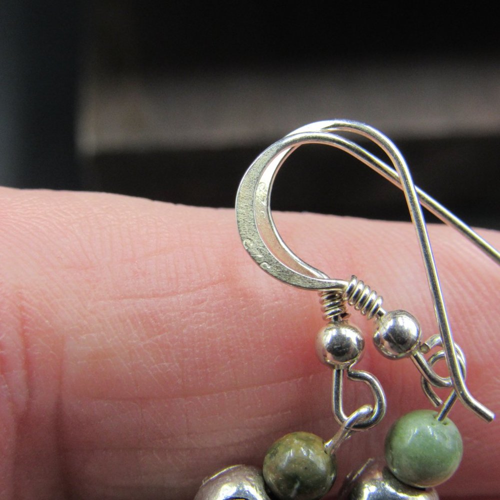 Sterling Silver Brown Speckled & Green Stone Earrings Vintage - Picture 3 of 5